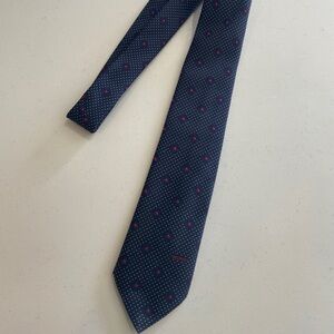 Vintage Dior Navy Silk Tie with Polka Dot Pattern & “Meclomen” branding